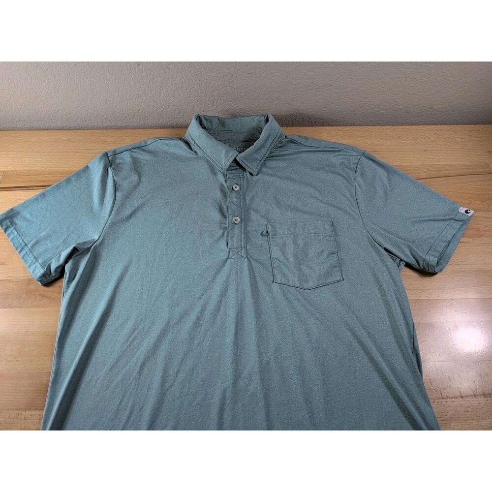 Costa Polo Mens Large Green Shirt Performance Golf Stretch Lightweight Pocket